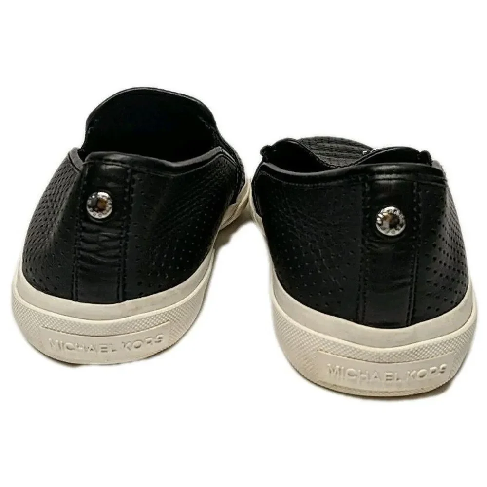 Michael Kors Women Leather Slip-On Shoes 8 Boerum Double Gore Lasered Black